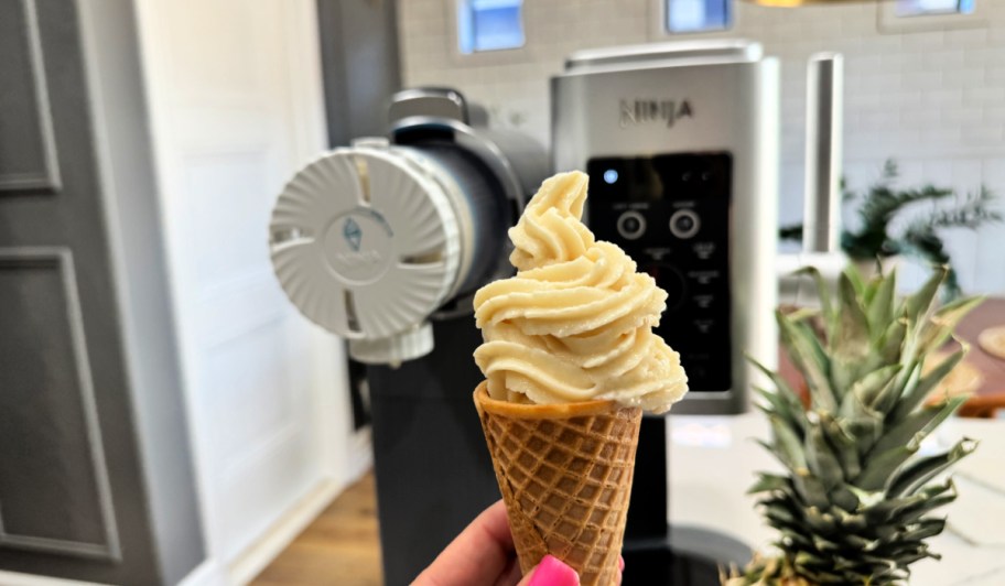 holding ninja creami swirl pineapple cone