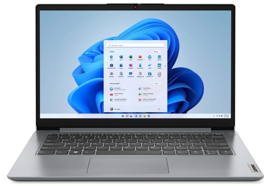 an opened Lenovo IdeaPad Laptop stock image