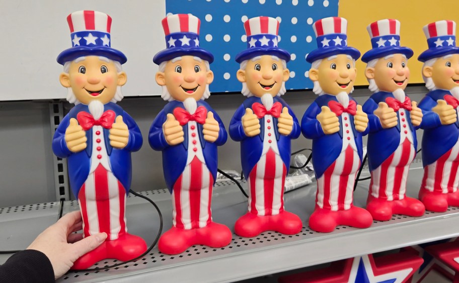 uncle sam blow molds on shelf