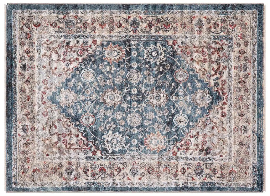 Pandora Collection Royalty Blue 3x5foot Area Rug on display from the top down view
