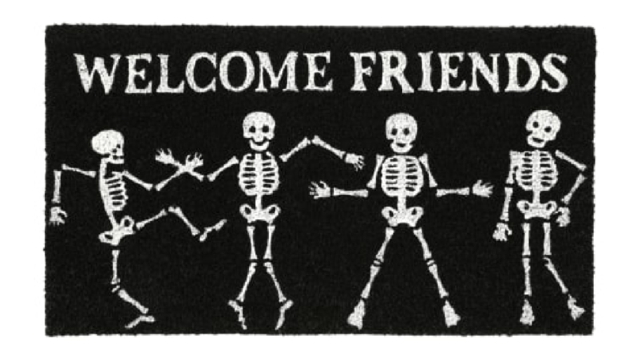 Skeleton Halloween Doormat that says Welcome Friends