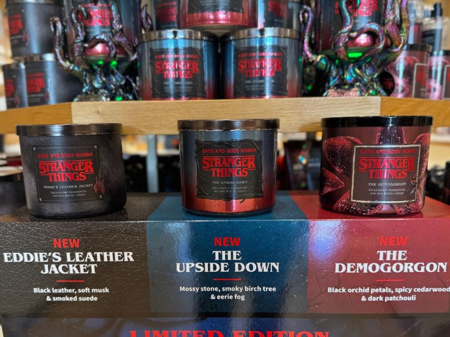 bath and body works candles on display in store