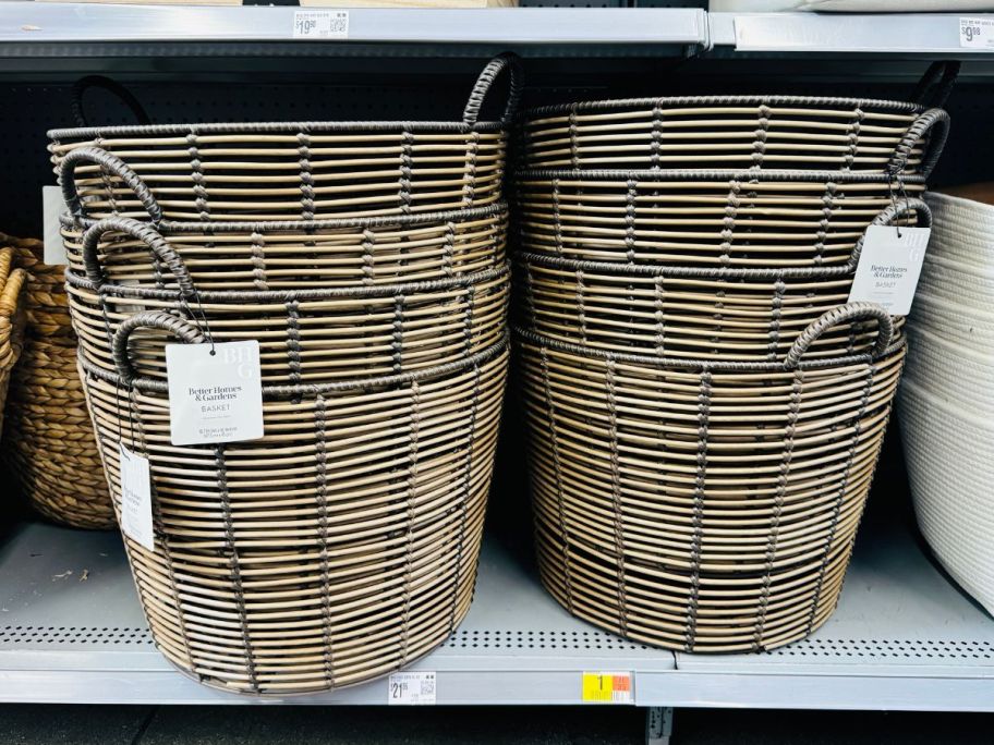 Better Homes & Gardens Extra Large Round Poly Rattan Storage Baskets in store