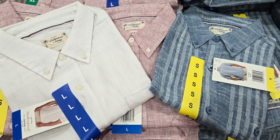 white, red, and blue mens woven tees