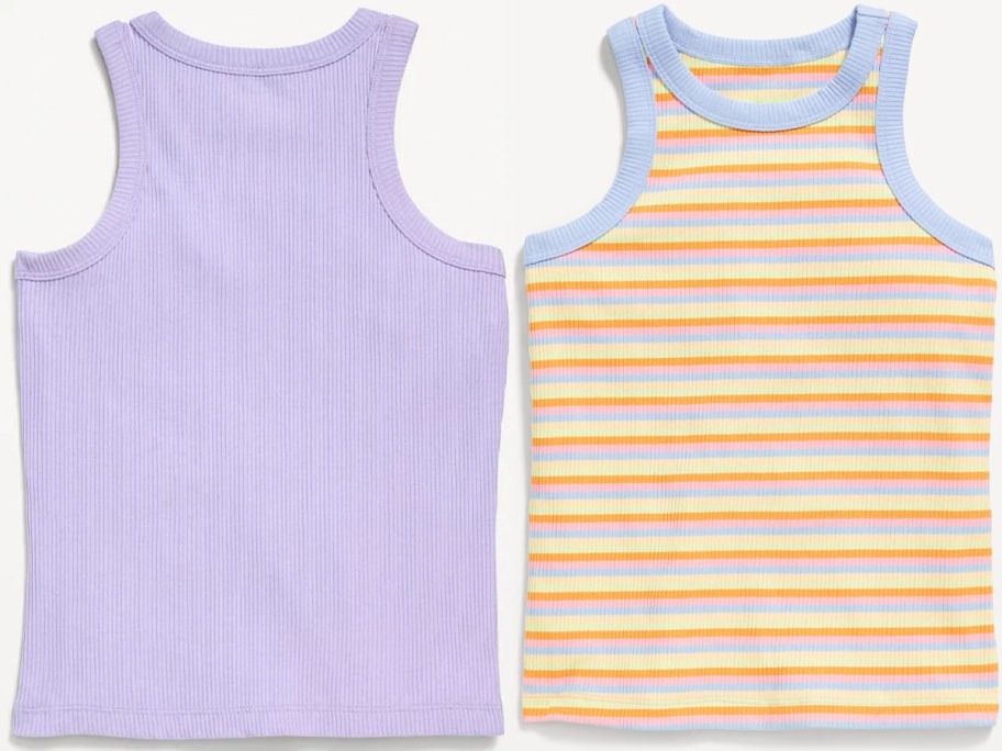 purple and striped tank tops 