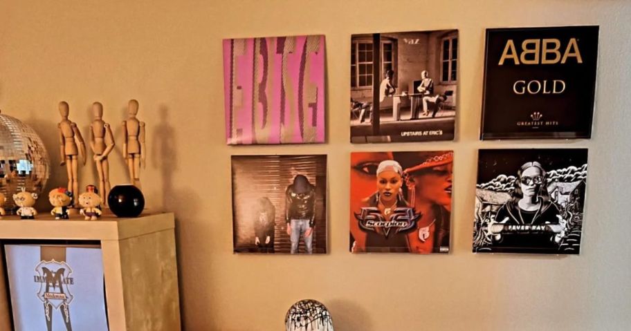 Vinyl Record Holder Shelf Mount 6-Pack on wall with records in them