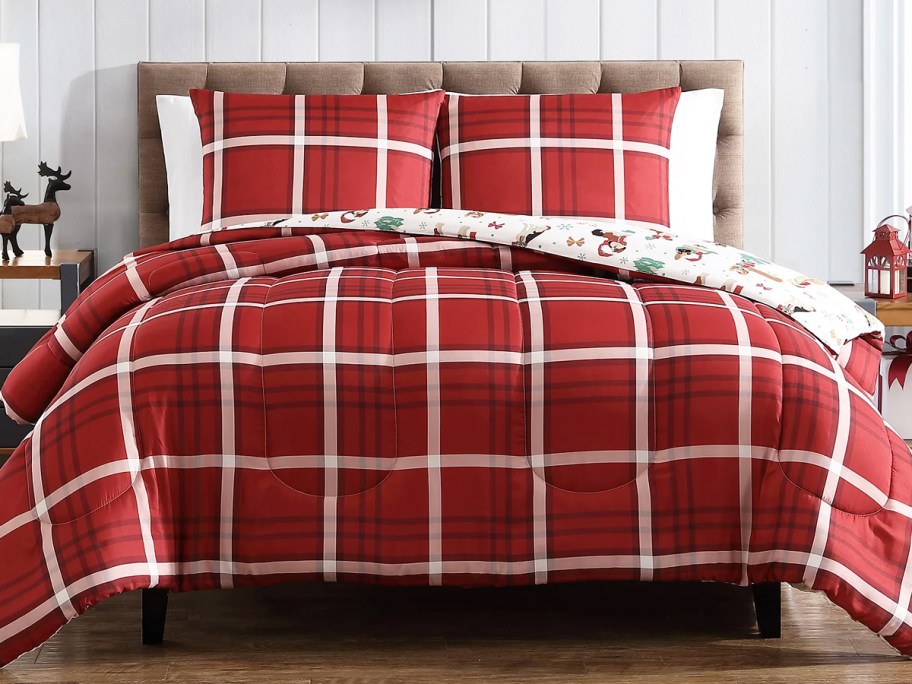 red plaid print comforter and shams