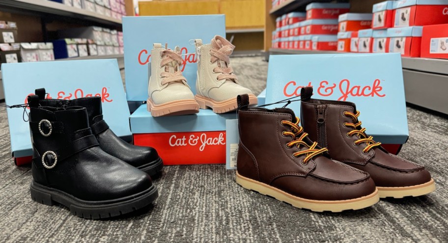 Target cat & Jack boots displayed on the floor