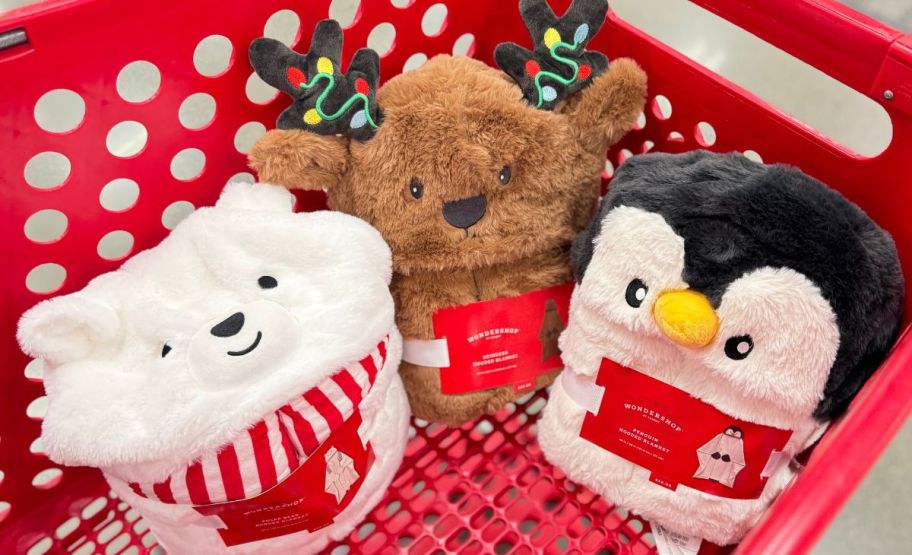 3 wearable hooded blankets in a target cart