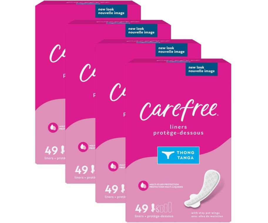 four 49 count boxes of thong panty liners