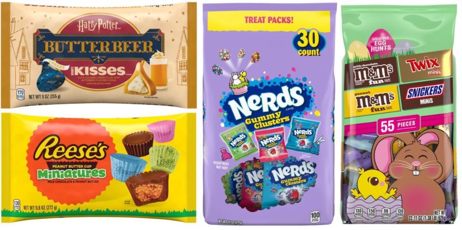 various easter candy bags on white background