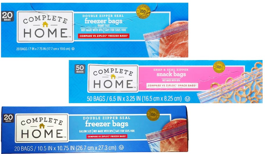 three boxes of Complete Home Food Storage Bags
