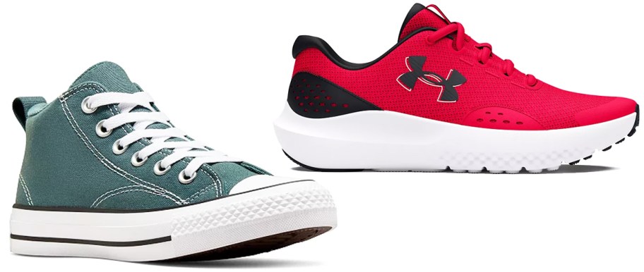 green converse and red under armour shoe