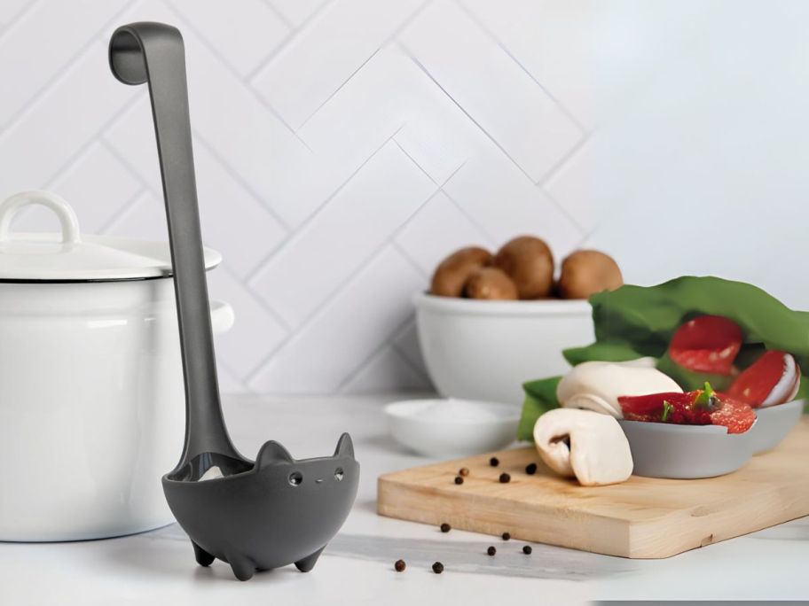 OTOTO Katie Cat Soup Ladle on kitchen counter