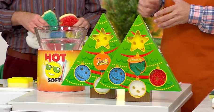 scrub daddy and scrub mommy christmas sponges in tree packaging
