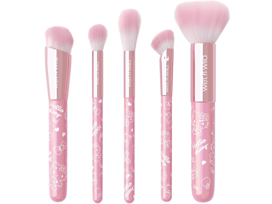 set of 5 pink hello kitty makeup brushes