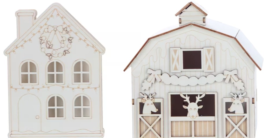 wooden craft houses one is 2 story house and 1 is barn