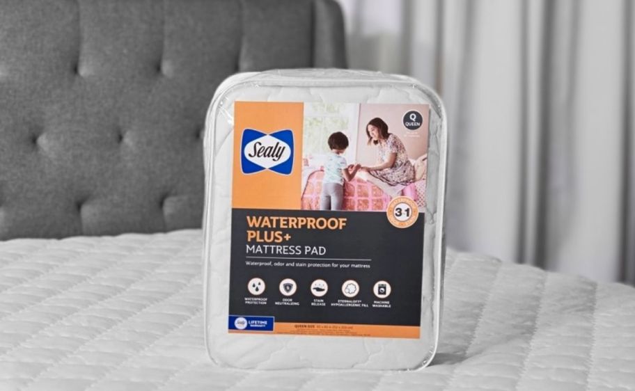 a mattress topper bag sitting on top of a bed