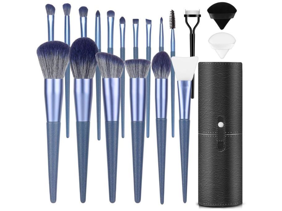 A 16-Piece makeup brush set in blue