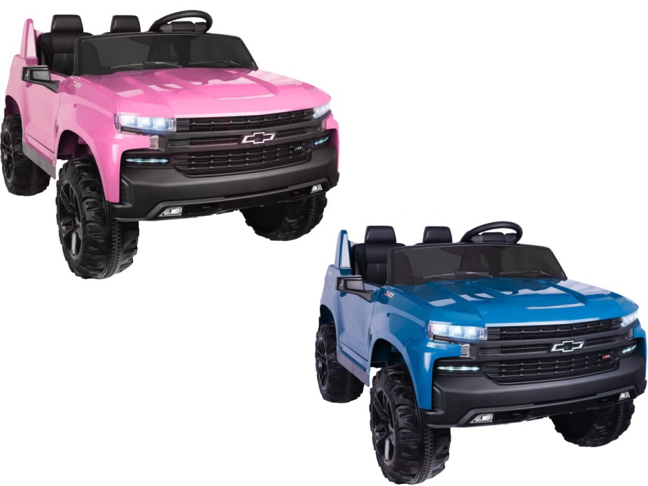 Chevrolet Silverado 24V Powered Ride-on Toy Car in pink and blue