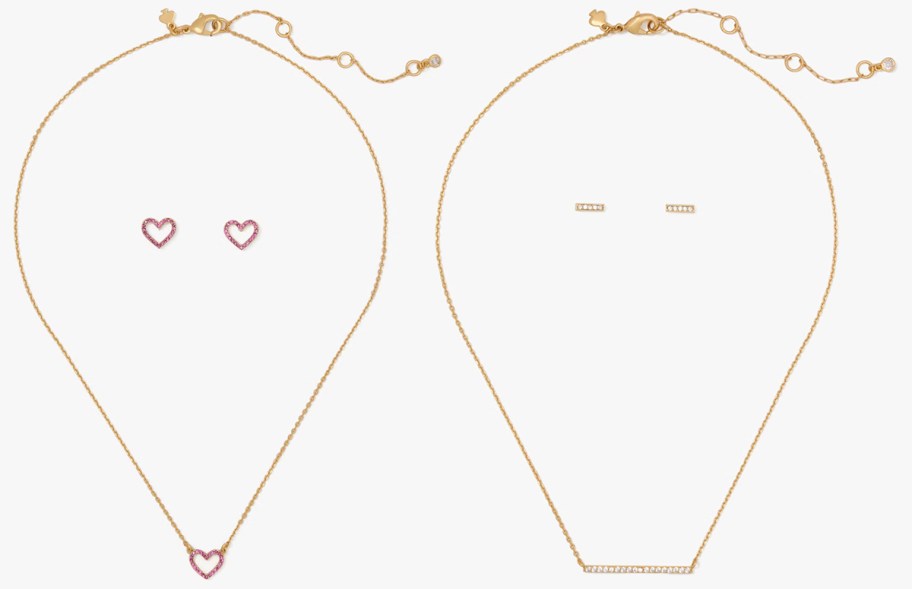 Kate Spade Scrunched Scallops Heart Pendant & Studs Set and Raise The Bar Pendant & Studs Set