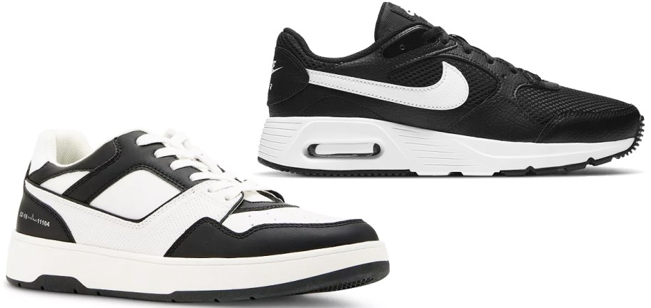 black and white madden and nike shoes