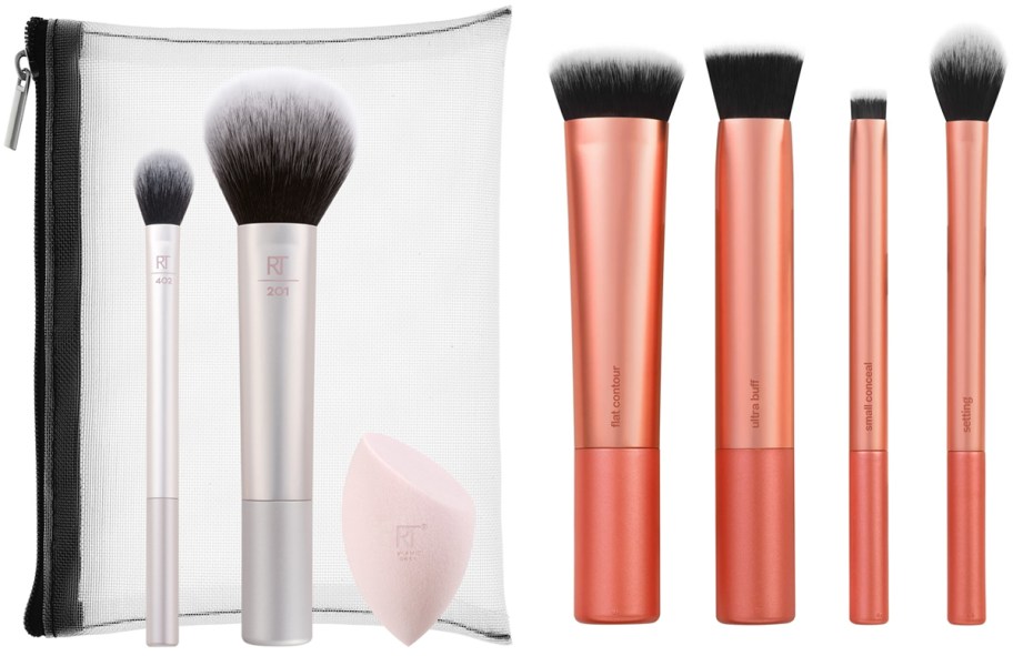 Real Techniques Limited Edition Naturally Radiant Sponge and Brush Kit and Face Base Makeup Brush 4-Piece Set