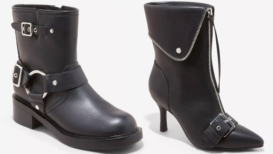 two pairs of black heeled boots