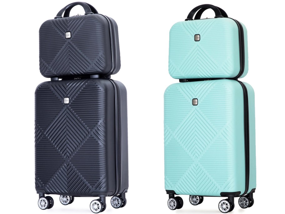 black and blue 2-piece luggage sets