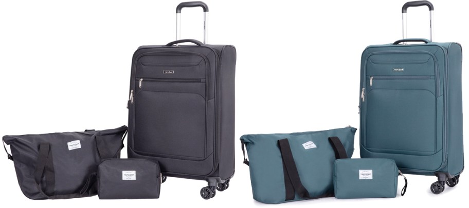 black and teal 3-piece luggage sets