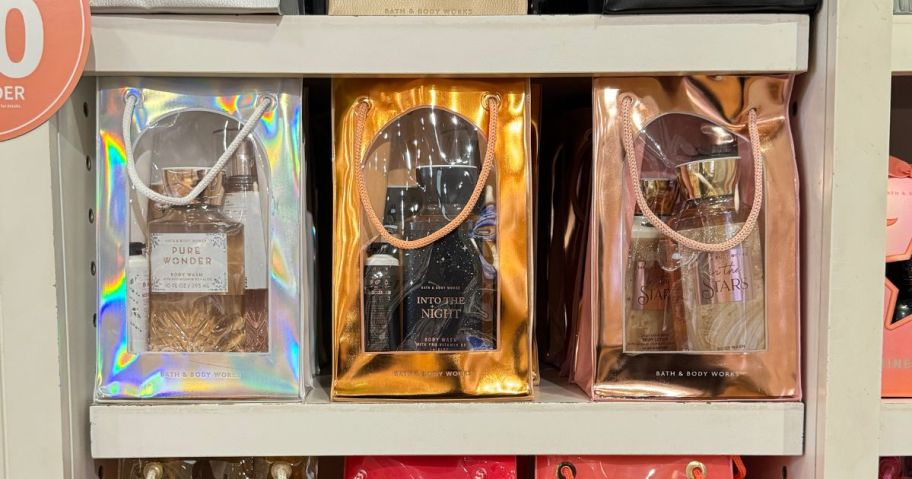 bath and body works gift sets on shelf in store