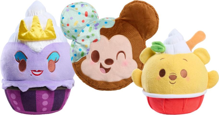 Just Play Disney Munchlings ursula, mickey mouse, and winnie the pooh plush stock images