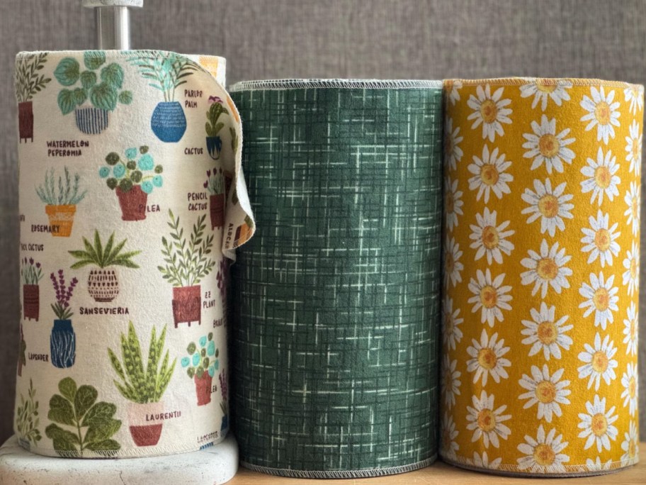 green yellow and cream floral cotton paper towel rolls 