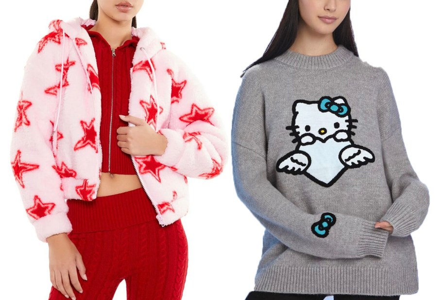 two women wearing star jacket and hello kitty sweater 