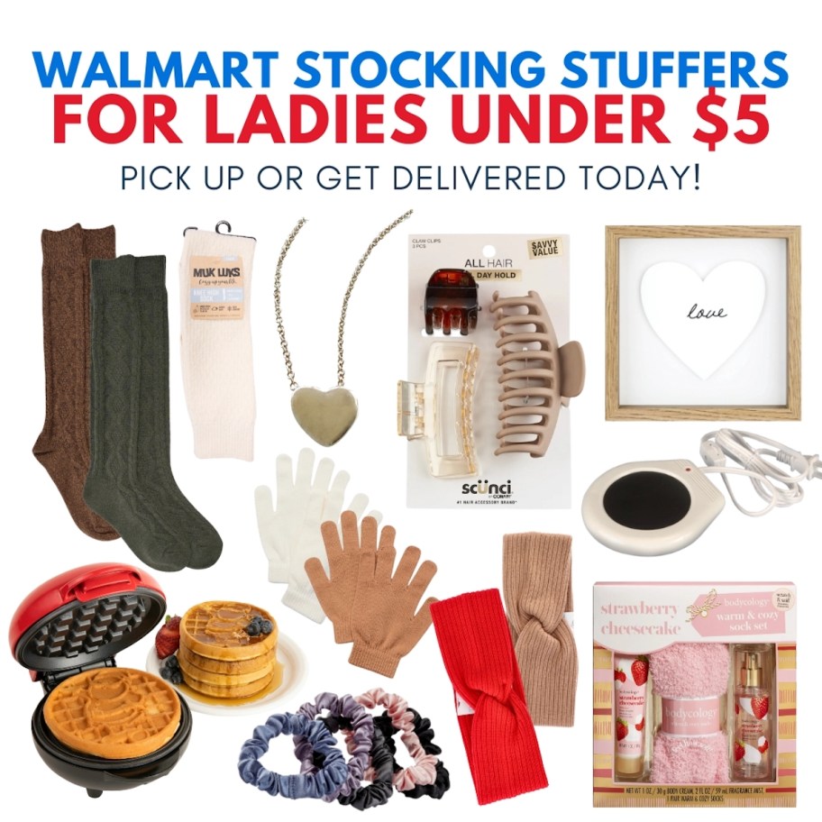 walmart stocking stuffers for ladies under $5 collage graphic