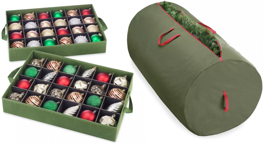 christmas ornament and tree storage boxes and bag