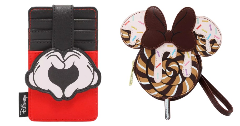 a Mickey Mouse card holder and a Minnie Mouse ice cream coin purse