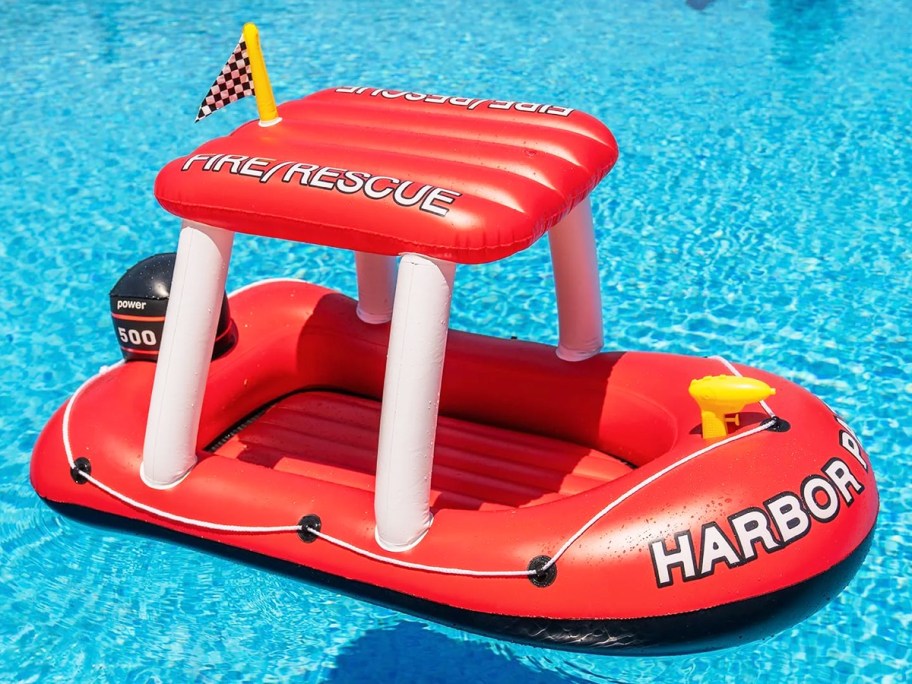 red kids fire boat pool toy
