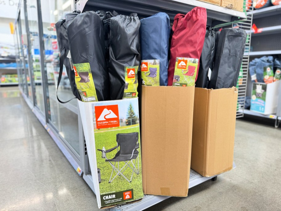Walmart store display of Ozark Trail camp chairs