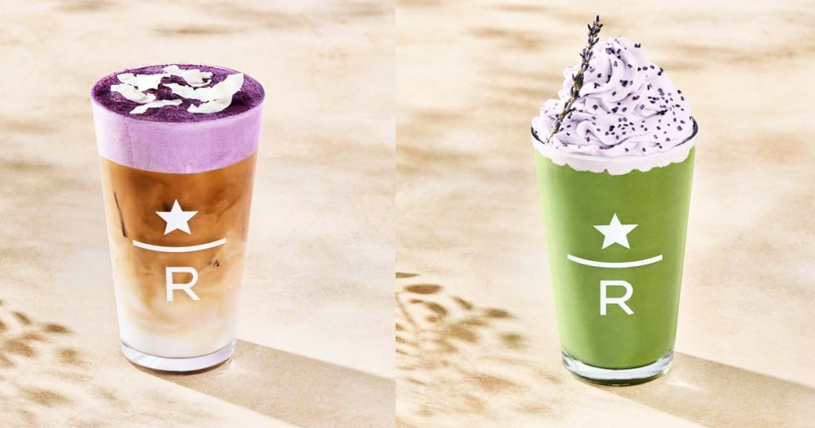 two Starbucks drinks in glassware