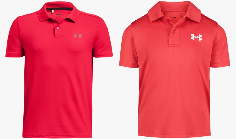 two red under armour polo shirts