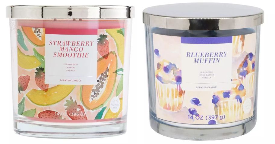 a strawberry mango smoothie and blueberry muffin sonoma goods for life candle stock image