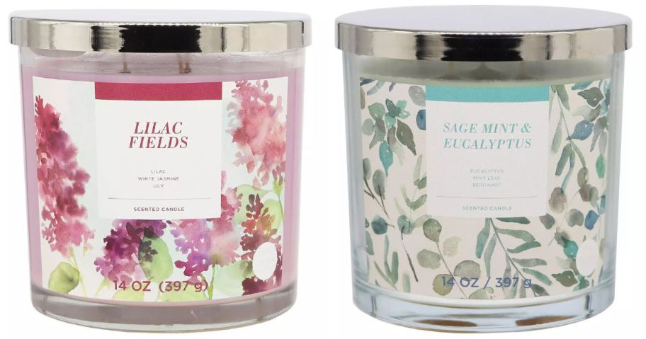 a lilac fields and a sage mint & eucalyptus sonoma goods for life candle stock image