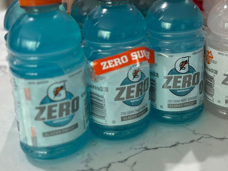 gatorade zero sugar bottles in glacier freeze on counter