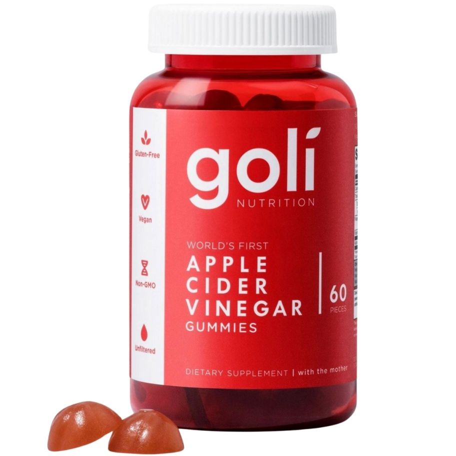 a bottle of ACV vitamin gummies with a red label