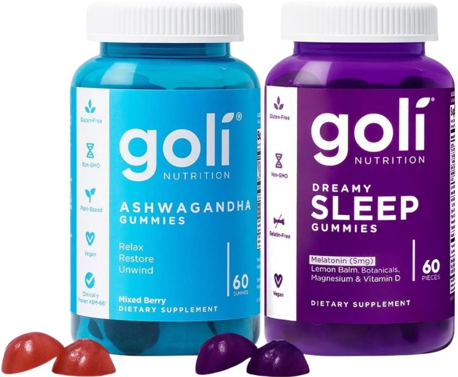 two bottles of gummies supplements one for relaxation and one for sleep