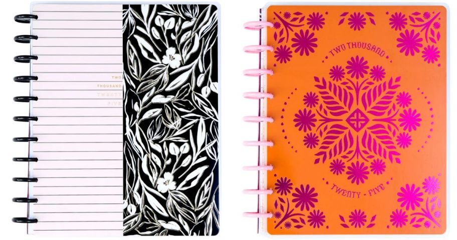 one black and white floral and one pink and orange happy planner stock images