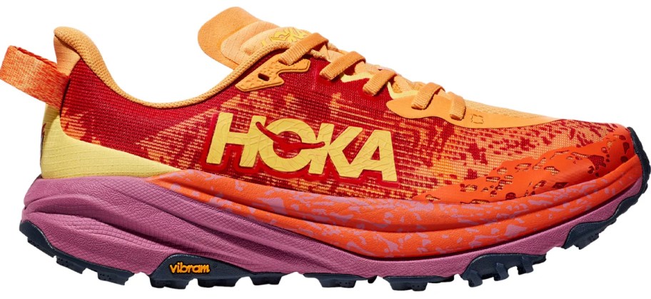orange and purple hoka shoe