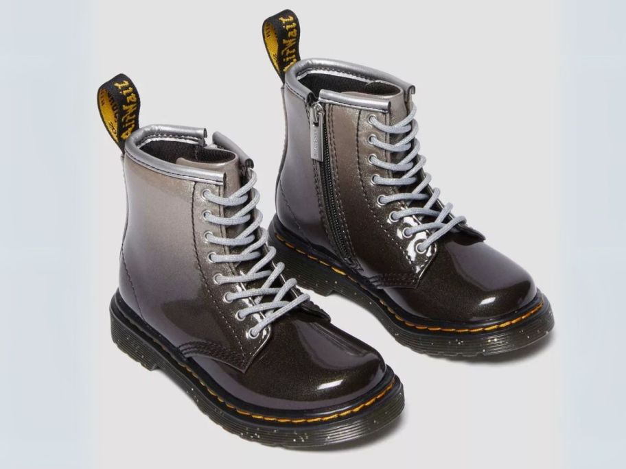 black and grey Dr. Martens Toddler 1460 Gradient Glitter Leather Lace-Up Boot stock image