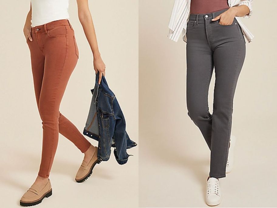 Stock images of two women's lower bodies wearing maurices colored jeggings